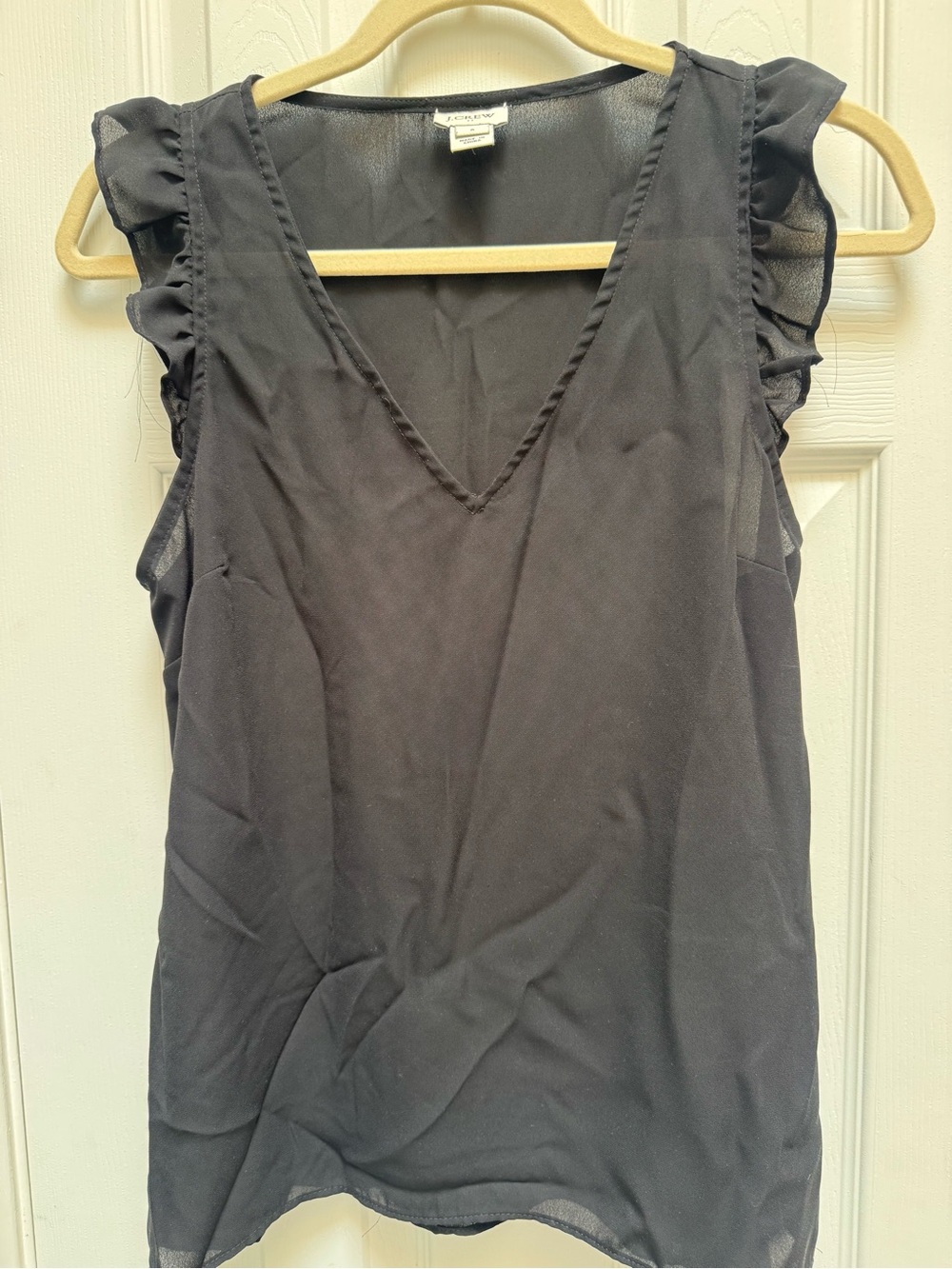 J. Crew Black V-Neck Ruffle Sleeve Chiffon Camisole